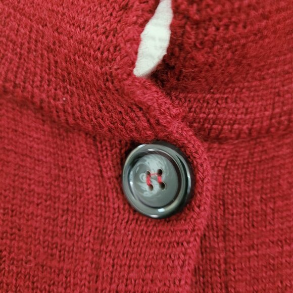 Red Sweater COCOGIO made in Italy - Large button up 50% Merino wool/ Acrylic - Picture 5 of 16